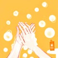 Simple flat design washing hands thoroughly with soap.