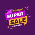 Simple Flat Weekend Super Sale Banner with Purple and Yellow Color Design