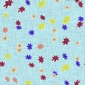 Simple Floral feed Sack fabric seamless pattern, high resolution illustration pattern with colorful flowers. Colors: light blue Royalty Free Stock Photo