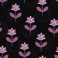 Simple floral pattern. Silhouettes of flowers with stems and leaves, abstract buds, round elements.