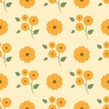 Simple floral seamless pattern. Blooming flowers and leaves.