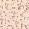 Simple floral seamless pattern with hand drawn flowers with frames. Royalty Free Stock Photo