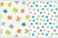 Simple Floral Seamless Vector Patterns Set with Blue, Yellow,, Green and Orange Hand Drawn Flowers. Royalty Free Stock Photo