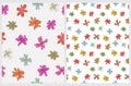 Simple Floral Seamless Vector Patterns Set with Red, Pink, Green and Yellow Hand Drawn Flowers. Royalty Free Stock Photo