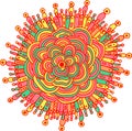 Simple flower mandala. Colorful psychedelic illustration. Bright floral element for poster and flyer design. Art for relaxation. Royalty Free Stock Photo