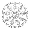 Simple flower mandala, coloring page for older children and adults. Vector illustration Royalty Free Stock Photo