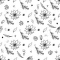 Simple flower pattern in black and white. Vector illustration. Print. Royalty Free Stock Photo