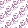SImple flower seamless pattern in doodle style on white background. Cute floral endless wallpaper Royalty Free Stock Photo