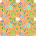 Simple flowers seamlessn pattern. Vector illustration. Royalty Free Stock Photo