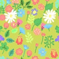 Simple flowers seamlessn pattern. Vector illustration. Royalty Free Stock Photo
