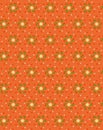 Cute folk romantic seamless pattern with simple flat small polka dot flowers on a bright orange background