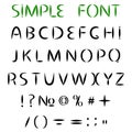 Simple font. Uppercase letters with sharp ends, and punctuation.Vector illustration