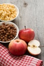 The simple food composition with apples and corn flacks Royalty Free Stock Photo