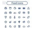 Simple food outline icons set. Rounded mini vector icons. Editable stroke. Royalty Free Stock Photo