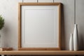 Simple frame for photos, paintings, quotes on a wooden shelf.