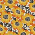 Simple free drawn floral seamless pattern. Retro 60s flower motif in fall orange and yellow colors. vector illustration. Royalty Free Stock Photo