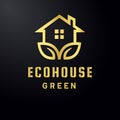 Simple fresh leaf and house for eco green home farm plant cultivation logo design