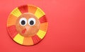 Colorful Thanksgiving Turkey Craft For Kids Isolated on Red Background Royalty Free Stock Photo