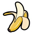 Simple funky banana icon with black outline, vector illustration