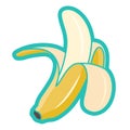 Simple funky banana icon with turquoise outline, vector illustration