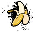 Simple funky peeled banana with black splash, vector illustration