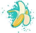 Simple funky peeled banana with turquoise splash, vector illustration