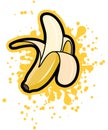 Simple funky peeled banana with yellow splash, vector illustration