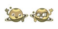 Simple Funny Isolated Happy Smiling Saturn Planet Cartoon Characters Royalty Free Stock Photo