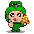 Simple gas cylinder doodle mascot costume eating pizza Royalty Free Stock Photo