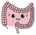 Simple gastrointestinal illustration of bowel internal system. Healthy gut concept. Unhappy abdominal cute expression