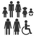 Simple gender human figures. Man, woman, boy, girl, baby, old ma Royalty Free Stock Photo