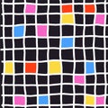 Simple Geometric Hand Drawn Irregular Pattern. Cute groovy Colored Doodle Checkered drawing. Brutal bright colors Square