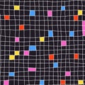 Simple Geometric Hand Drawn Irregular Pattern. Cute groovy Colored Doodle Checkered drawing. Brutal bright colors Square