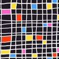 Simple Geometric Hand Drawn Irregular Pattern. Cute groovy Colored Doodle Checkered drawing. Brutal bright colors Square