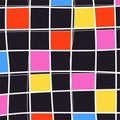 Simple Geometric Hand Drawn Irregular Pattern. Cute groovy Colored Doodle Checkered drawing. Brutal bright colors Square