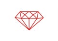 Simple geometric illustration of a diamond made with red lines on a white background. Royalty Free Stock Photo