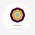 Simple geometric mandala logo. Bright juicy abstract flower logotype. Business.