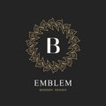 Simple Geometric Monogram. Initial Letter B. Round Template. Calligraphic Elegant Line Art logo Design. Emblem Sign for Royalty,