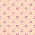 Simple geometric pink hearts seamless pattern. Valentines Day backdrop Royalty Free Stock Photo