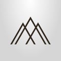 Simple geometric vector line art pictogram of three mountain peaks