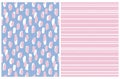 Simple Geometric Vector Pattern with White Stripes on a Pink Background and White and Pink Spots. Royalty Free Stock Photo