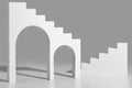 Simple geometrical shapes with arches and steps on gray background