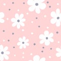 Simple girly seamless pattern with flowers and round spots. Repeated floral print.