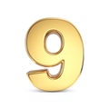 Simple gold font Number 9 NINE 3D