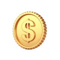 Simple Golden Dollar Coin Web Icon Sign. 3d Rendering