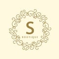 Simple and graceful floral monogram design template, Elegant lineart logo , vector illustration. for boutique, salon Royalty Free Stock Photo