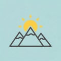 Triangular mountains are outlined in black set against a light blue Royalty Free Stock Photo