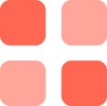 Simple graphic design featuring four rounded squares arranged in a grid pattern, alternating between pink and coral hues