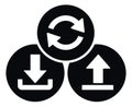Simple graphic icon set featuring refresh, download, and upload symbols for web and app interfaces Royalty Free Stock Photo