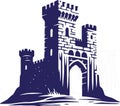 Simple graphic illustration of a half turned stone castle Royalty Free Stock Photo